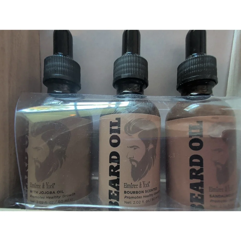 Elmtree & York Beard Oil Kit For Him 3 Pack Wooden Caddy Gift Set